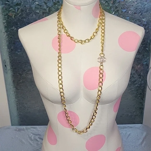 Chanel Vintage Gold Chain Extra Long Rhinestone CC Layering Necklace 03S - Picture 9 of 12